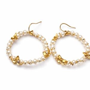Butterfly Pearl and Gold Hoop Earrings